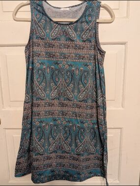 Simple Fun Teal Paisley Sleeveless Dress Size S Casual Spring Summer Preppy